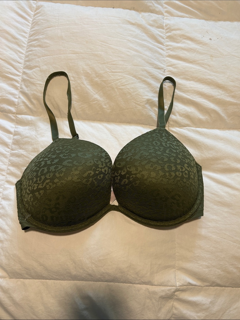 Victoria’s Secret PINK Olive Green Leopard Lace Push-Up Bra